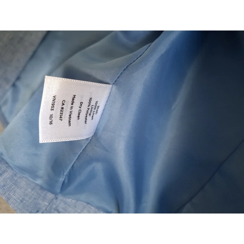 Talbots Linen Blazer 8P Blue Open Front 3/4 Sleeve Coastal Preppy Quiet Luxury